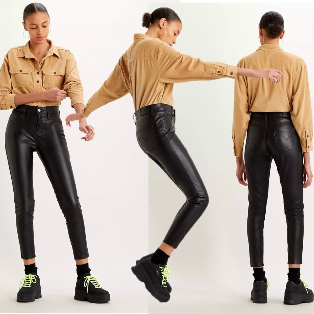Levi's black faux leather pleather 720 high rise super skinny ankle pants Sz 27